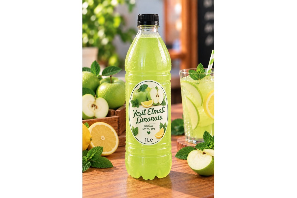 Ev Yapımı Yeşil Elma Aromalı Limonata 1 Lt