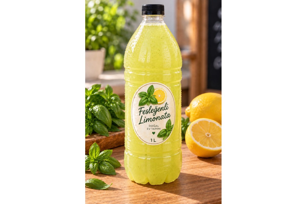 Ev Yapımı Fesleğen Aromalı Limonata 1 Lt