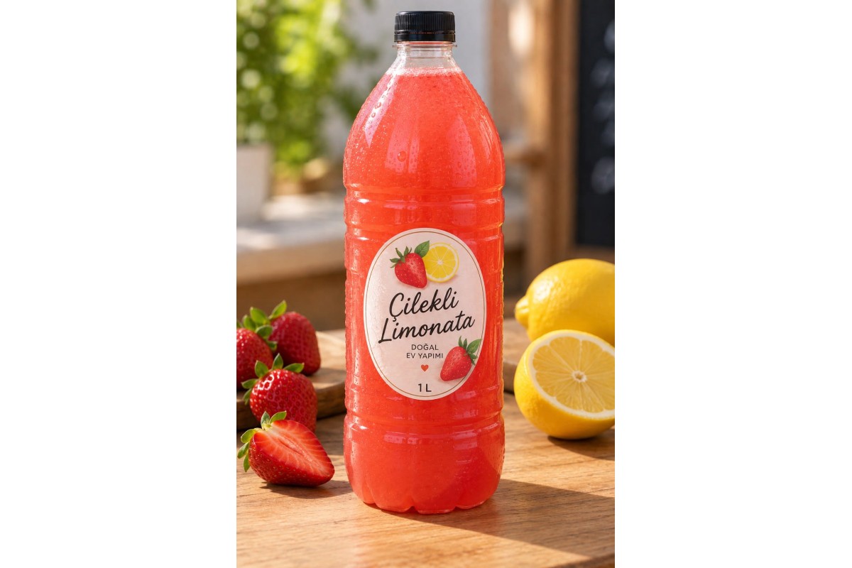 Ev Yapımı Çilek Aromalı Limonata 1 Lt